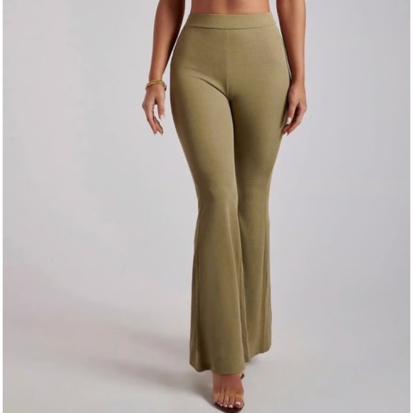 Meshki Pants - Meshki | ribbed flare trousers in sage